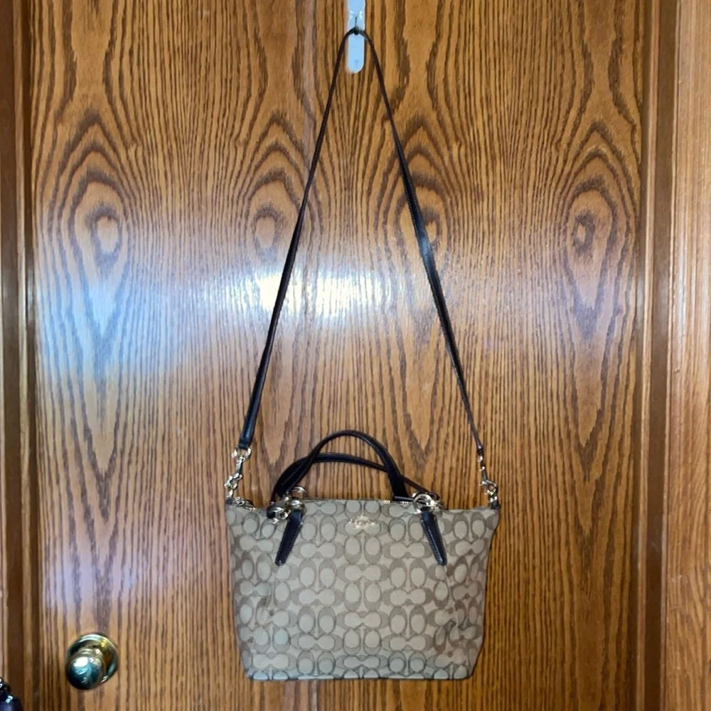 Coach Signature Mixed Leather Satchel/ crossbody / tote bag Brown - Picture 2 of 13